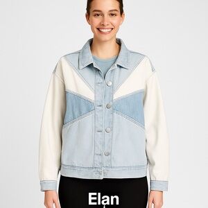 Elan Oversized Vintage-Inspired Colorblock Denim Jacket Size L